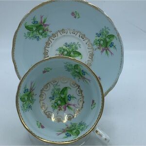 Grosvenor English Blue Floral Bone China Teacup and Saucer